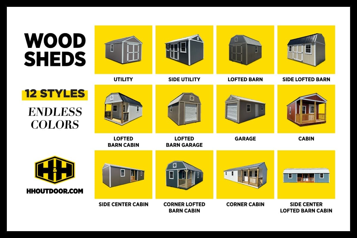 12 different wood shed styles available