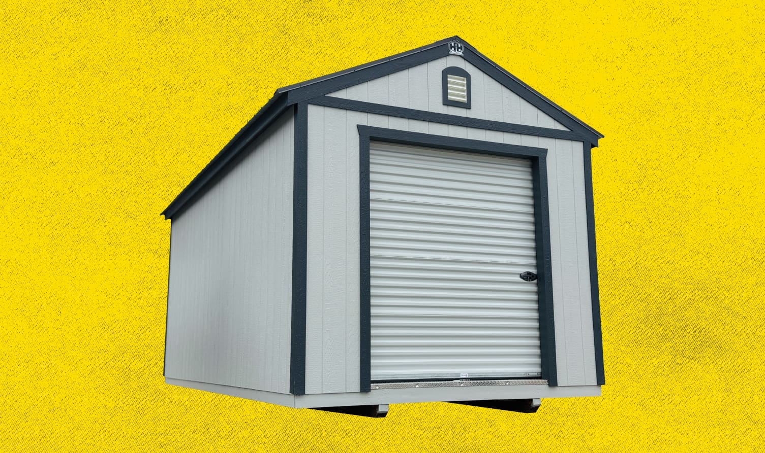 Custom wooden storage shed with windows and porch