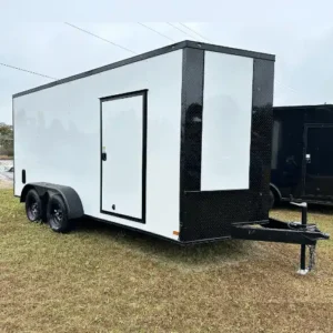 Arising ARI7x16TAWHTBO - Eko White with Black Out Package Tandem Axle Enclosed Trailer