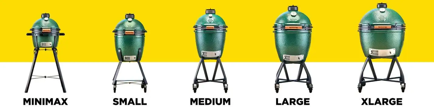 Different Big Green Egg sizes displayed together